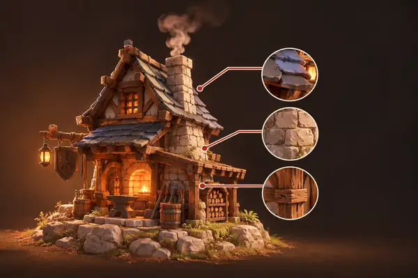 Illustrated art-direction document for a 3D project