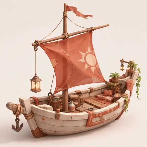 Illustrated sailboat reference for a stylized 3D model