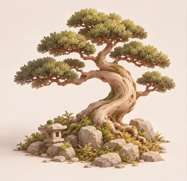 Painterly bonsai tree concept art