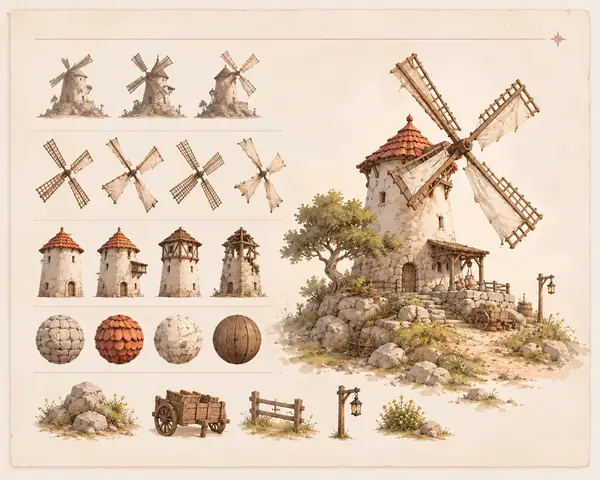 Windmill concept artwork and material studies